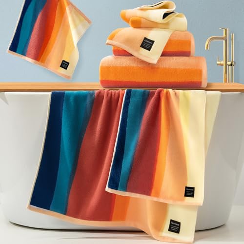 Patterned Towels Set, 12PCS - 28"x55" Bath, 14"x30" Hand, 13"x13" Washcloth, Beige, Orange, Brown