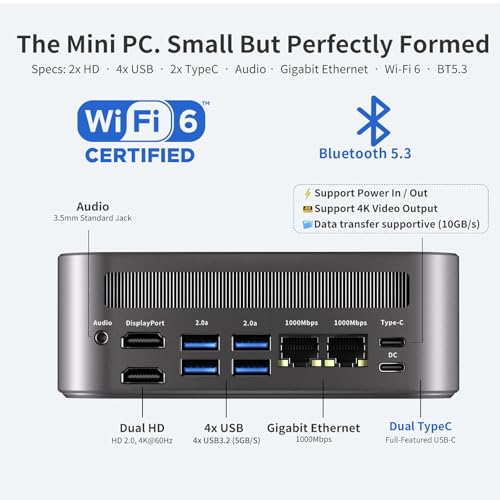 Image of DreamQuest Mini PC AMD Ryzen5 7430U (Up to 4.3GHz),16GB Dual Channel DDR4 512GB M.2 SSD,Mini Desktop Computers,Triple 4K@60Hz,USB-C,USB 3.2,Mini Gaming PC Dual Gigabit LAN,WiFi 6 BT5.3 for Business
