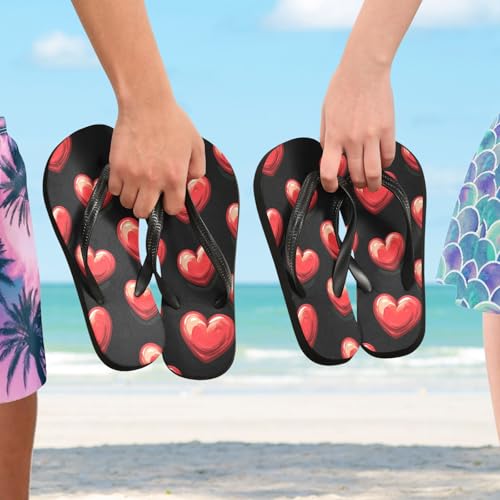 CEBUGI Unisex Flip Flop -Flat Sandal -NonSlip Couple Slippers -Natural Rubber Foam Soles Ultimate Comfort and Durability for Indoor Outdoor|Red Hearts4
