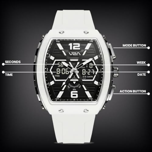 Image of V2A Impact 50mm Analog Digital Watch for Men | X-Frame Hybrid Dial Design | Alarm Stopwatch Day Date 12 /24 Hr | TPU Sport Strap | 50M Water Resistant | Gift for Mens