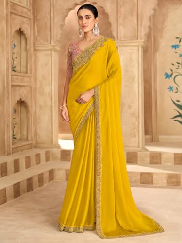 Image of AKHILAM Women's Satin Sequence Embroidery Saree With Unstitched Blouse Piece(SNDLWOD1601 TFH Parent)
