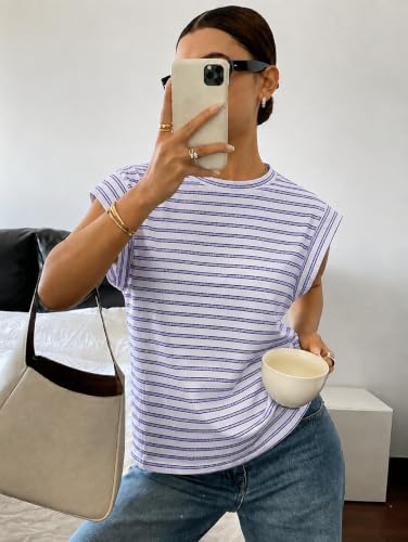 Image of Jawdrobe Women's Striped Western Top Round Neck Cap Sleeve T-Shirt for Women