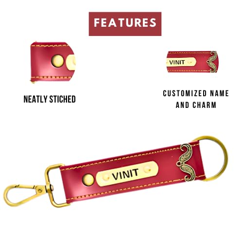 Image of Personalized Leather Keychain with Hook, Customised Leather Keychain for Men & Women | Added with Name & Charm