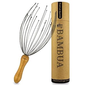 BAMBUA – Kopfmassage Spinne mit 24 Fingern – Bambusgriff – Hergestellt aus Moso-Bambus – Premium Kopfmassagegerät für Nachhaltige Entspannungsgefühle – Ideal als Geschenk