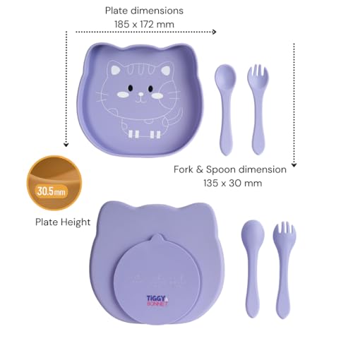 Image of TIGGY & BONNET Cat 2 Pcs Silicone Baby Feeding Set for Baby Bpa-Free | Microwave Safe, Anti-Slip Base | Tableware Kit for Babies & Toddlers with Suction Plate & Spoon