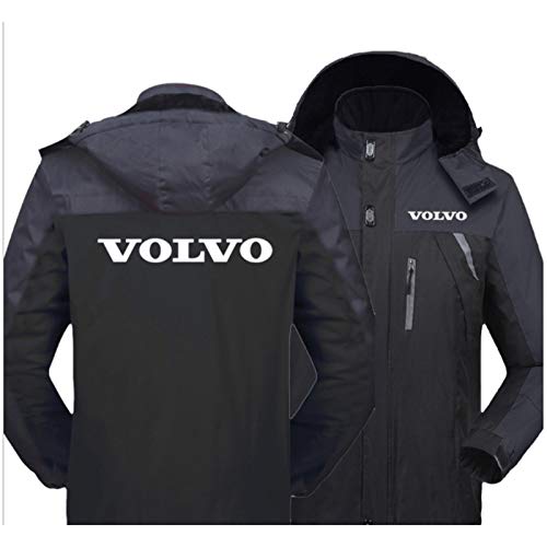 Veste Imperméable pour Hommes pour Volvo Winter Windbreaker Lightweight Parka Manteau en Molleton Chaud Vêtements De Dessus Sports à Capuchon avec Poches Zippées Black-Large Cover
