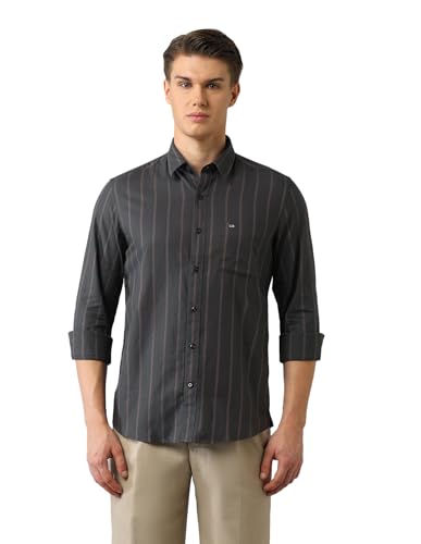 Image of Arrow Sport Men Slim fit Cotton Striped Long Sleeves Spread Collar Shirt