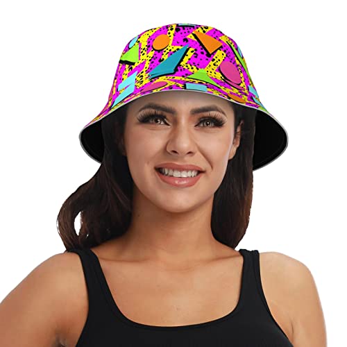 Vintage 80S Memphis Bucket Hat For Women Men Teens Reversible Summer Beach Sun Hat Packable Fisherman Cap For Travel Outdoor Hiking #TOP5