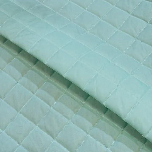 Quilted Waterproof Fabric 4oz Polyester with 100gsm Wadding 150cm Width Box Design - Supplied by the Metre as One Continuous Length (Mint, Per Metre (as one Continuous Length))