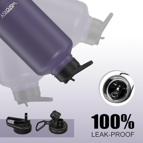 Image of 64oz Insulated Water Bottle (Cold for 48 Hrs),BPA Free&Leak Proof,Half Gallon Stainless Steel Water Flask,Water Jug with Straw Spout Lids for Gym,Hiking,Camping,Purple