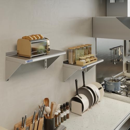 Image of HARDURA 2 Pack Stainless Steel Shelf 12 inch X 24 inch, 160LB Commercial Wall Mount Metal Shelving with Backsplash and Brackets for Kitchen, Restaurant, Laundry Room and Home
