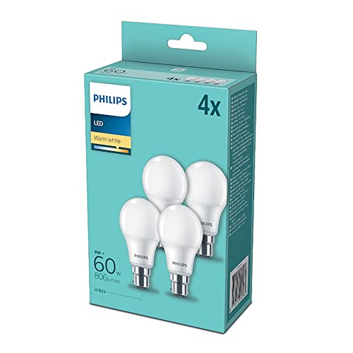 PHILIPS 4 x 8w = 60w BC B22 Bayonet Cap Warm White LED GLS Classic Lightbulbs - Image 4