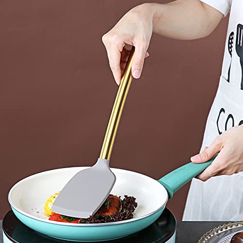 Gold Spatulas, Berglander Non-Stick Silicone Solid Turner Titanium Gold Plating Handle,Barbecue Spatulas Turner For Cooking, Kitchen Spatulas, Dishwasher Safe, Easy To Clean #TOP5