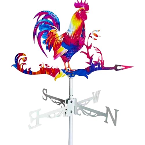 Wetterhahn - Robuste Metall Windfahne zur Wettervorhersage - Wetterfahne mit Halterung - Dekofigur für Hof, Terrasse und Dach (Farbenfrohes Cock Wetterfahnen)