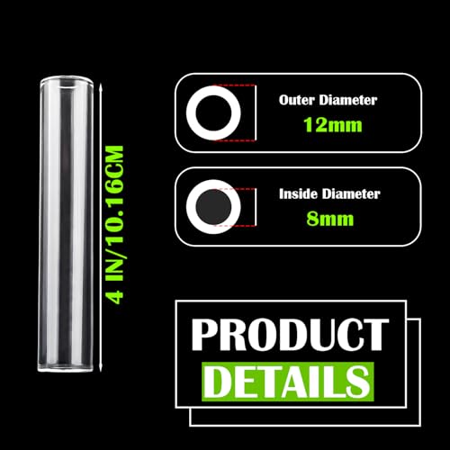 PQAPGT 4 Inches Long 10 Pieces Glass Borosilicate Blowing Tubes 12 mm OD 2mm Thick Wall Tubing, Clear Tubes for Art DIY
