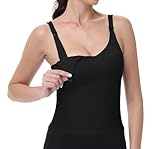 V VOCNI Nursing Tank Tops for Breastfeeding Workout Crop Top Longline Nursing Sport Bra Maternity Bras for Pregnancy Black Medium