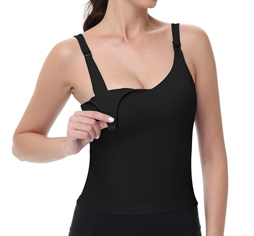 V VOCNI Nursing Tank Tops for Breastfeeding Workout Crop Top Longline Nursing Sport Bra Maternity Bras for Pregnancy Black Large
