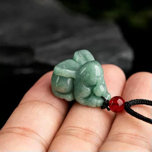 Collier Pendentif Lapin en Jade Birman, Bijou Vert Naturel en Pierre de jadéite