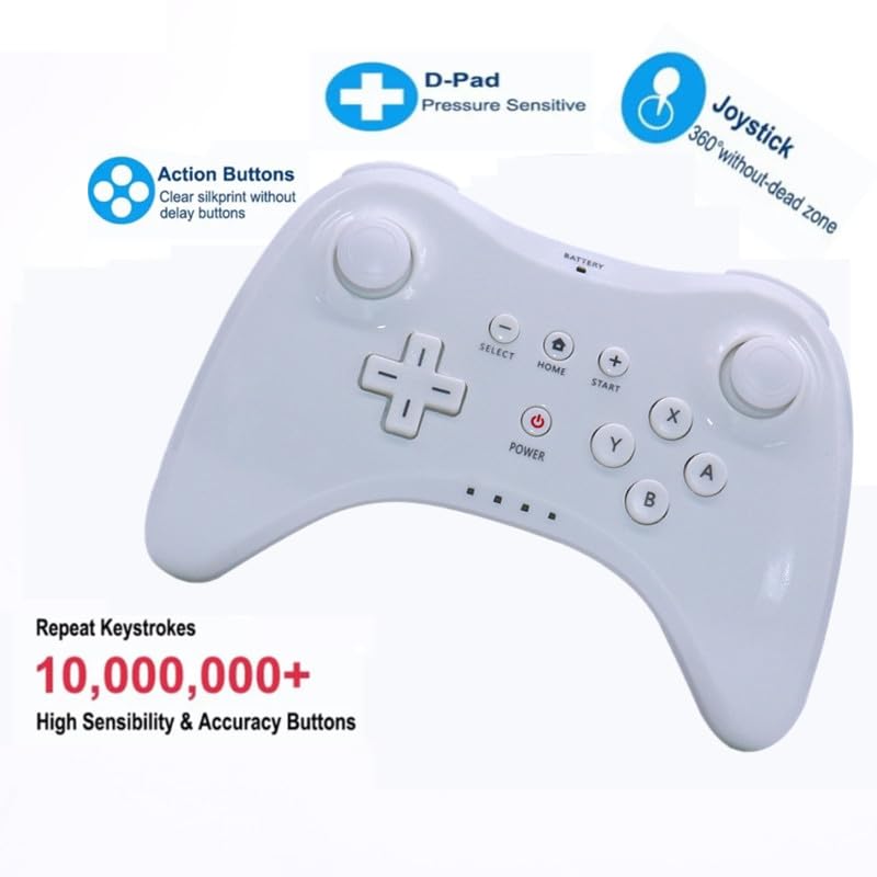 Image of linsuntop Wireless Pro Controller for Wii U Pro, Rechargeable Game Controller for Wii U with Charging Cable (white)