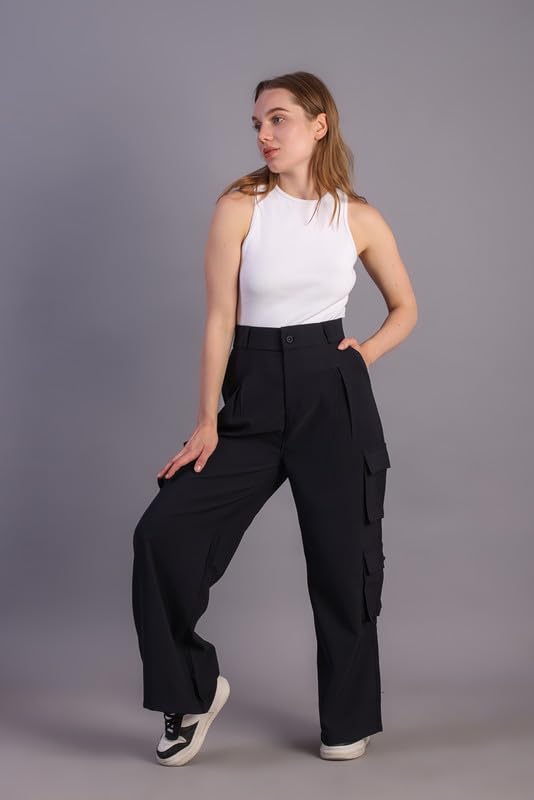 Image of HIGH Buy Women Korean 5 Pocket Cargo Comfort and Styles Baggy Super Lycra Pants for Women and Girls - Perfect High Waist Trousers for Women