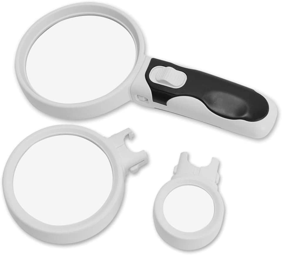 Lupas de Mano Lupa iluminada para Lectura con 3 Lentes Intercambiables 2.5X 5X 16X para Personas Mayores y niños Joyería Pasatiempos Matrimonio