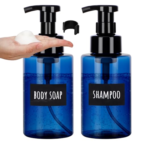 Image of Segbeauty 13.5oz Plastic Foaming Soap Dispenser, 2pcs Reusable Soap Dispenser Foaming, 400ml Empty Plastic Foamer Bottle with Pump, Press Pump Foam Bottles with Waterproof Labels for Hand Wash