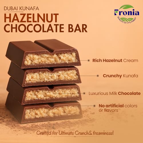 Image of Fronia Kunafa Chocolate Combo Pack Dubai Style - Pistachio & Hazelnut Kunafa Chocolate Dessert, Milk Chocolate with Creamy Pistachio & Hazelnut Filling & Crunchy Kunafa Layers | 100g Each