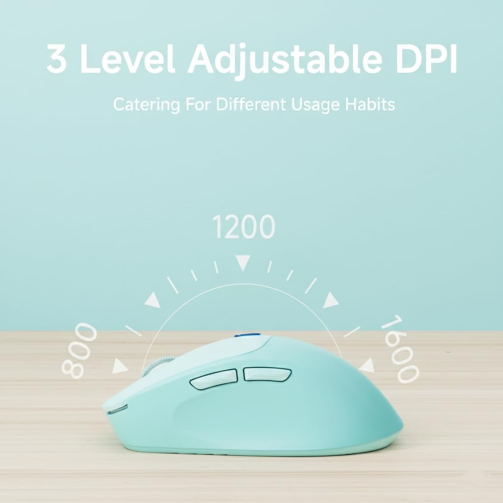 SEUNKWANG EWEADN Q5 Wireless Mouse, tooth & 2.4G Quiet Computer Mouses with Battery Level Display, 1600 DPI, Ergonomic Office Mouse, 6 Button Portable Cute Computer Mouse for Laptop/PC/Mac - Blue: Grey