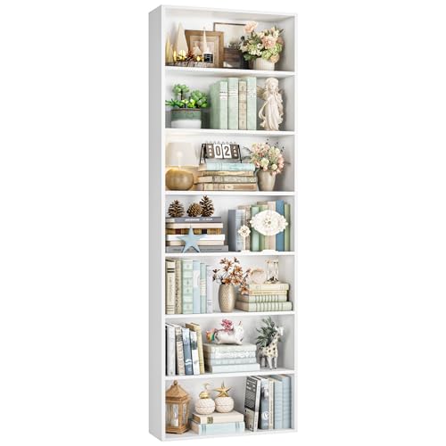 FACBOTALL 82' Tall Bookshelf, 7-Tier Open Shelves Bookcase, Freestanding Display Storage Shelves, Tall Bookcase Home Decor Furniture for Home Office, Living Room, Bedroom, White