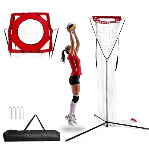 SCHENG-V Volleyball Setter Trainer, Adjustable Height 7.5–11.5 FT, Angle Adjustable 45°–180°, Stable Base with Ground Stakes, Indoor & Outdoor Volleyball Training Equipment for Setting Practice