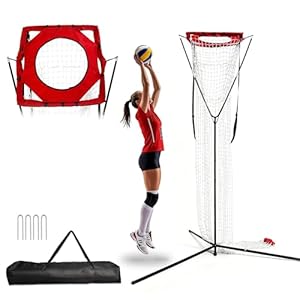 Volleyball Setter Trainer, Adjustable Height 7.5–11.5 FT, Angle Adjustable 45°–180°, Stable Base with Ground Stakes, Indoor & Outdoor Volleyball Training Equipment for Setting Practice