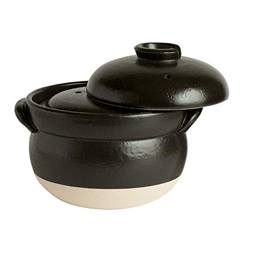 Saji Pottery 30-1 Rice Pot Black 7.7 inches (19.5 cm) Banko Ware Exquisite Rice Pot (With Inner Lid) 3 Pieces