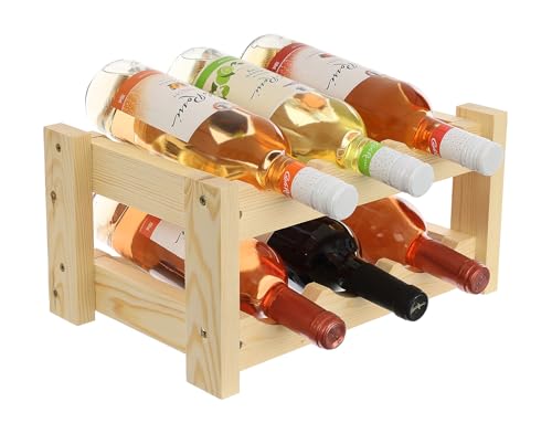 GoodFreshDecor Botellero Vino Organizador De Botellas Capacidad De 6 Botellas Madera De Pino Estantería De Vino Estabile 34 x 24 x 17,5 cm Color Natural