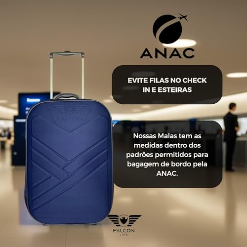 Mala de Bordo Bagagem de Mão Mala 10kg Pequena com puxador Padrão ANAC com 2 Rodas duplas Compartime