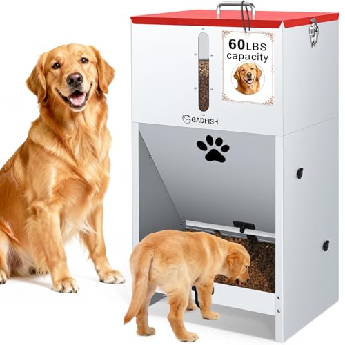 GADFISH 60 lbs Large Automatic Dog Feeder Outdoor Heavy Duty Pet Feeder for Large Breed Dogs with Viewing Window and Lockable Door