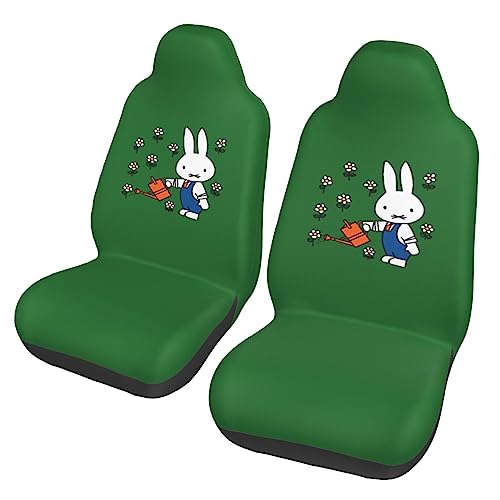 ミッフィー 緑 カーシートカバー 2枚セット 前席用 カー用品 シートカバー Suv/軽/普通車適用 座席保護カバー 防塵 汚れ防止 滑り止め 通気性 フロント座席適用 運転席 助手席 背面フルカバー おしゃれ かわいい 人気 四季通用