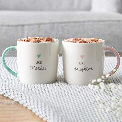 SJ TRADERS Like Mother Like Daughter Mug Set, Birthday Gifts for Mum from Daughter, Ceramic Coffee Mug Set with Handles for Cappuccino, Latte and Tea (Mum & Daughter Mug Set)