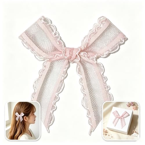 1.7 Inch 30Pcs Pink Small Lace Bows for Girl Mini Tiny Coquette Ribbon 3D Bow Sticker for Toddler Baby Hair Clothing Accessory Crafts Gift Wrap DIY Sewing Supplies Card Treats Decor
