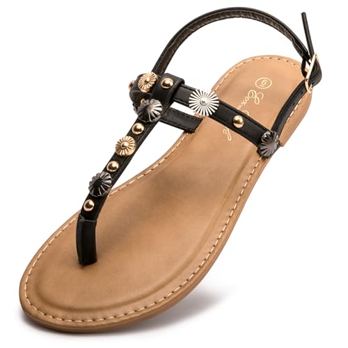 Eozlink Flat Sandals for Women 2025 T-Strap Bohemian Sandals Dressy Casual Summer Beach Sandals Open Toe Comfort Walking Shoes