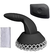 Cast Iron Scrubber with Pan Scraper & Towl, 316 Chainmail Scrubber with Long Handle, Upgraded Cha...