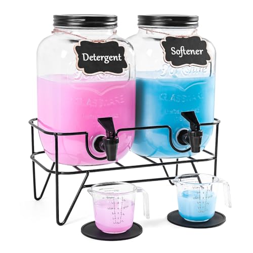 128OZ Laundry Detergent Dispenser BY VEGEVIGI, Glass Liquid Laundry Soap Dispenser, 2 Pack Fabric Softener Organizer