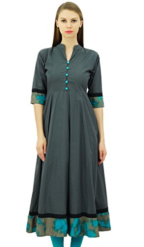 Tunique indienne Anarkali Kurti coupe évasée fluide en pur coton léger
