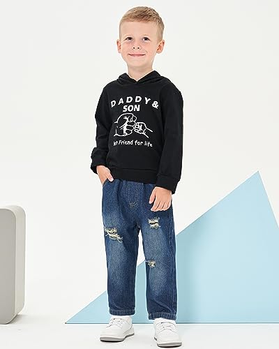 Image of Renotemy Toddler Baby Boy Clothes Denim Outfits Infant Hooded Sweatshirt Jeans Pants Little Boys Clothing