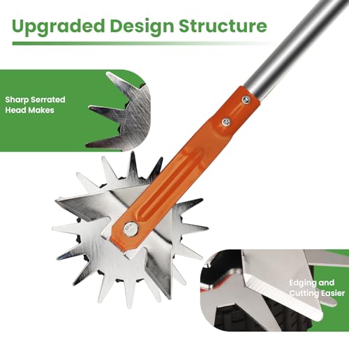 TOOVEM Portable Manual Lawn Edger, Wheeled Grass Edger Shear with Strong 4 Sections Stainless Steel Long Handle with Cushion Grip, for Garden Sidewalk Yard, Edger Lawn Tool 67 Inches,Orange - Thumbnail 3