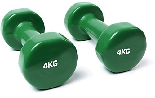 TNP Accessories Cast Iron Vinyl Lifting Dumbbell Training Set of Hand Weights Home Gym Exercise Pilates for Men or Women (Dark Green, 4kg (Pair))