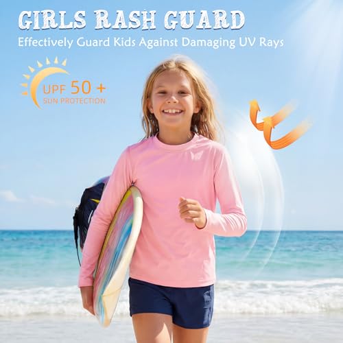 Image of American Trends Rash Guard Girls Swim Shirt Long Sleeve UPF 50+ 5-16T | UV Protection Girls Sun Shirt Lightweight Quick Dry for Kids Teens