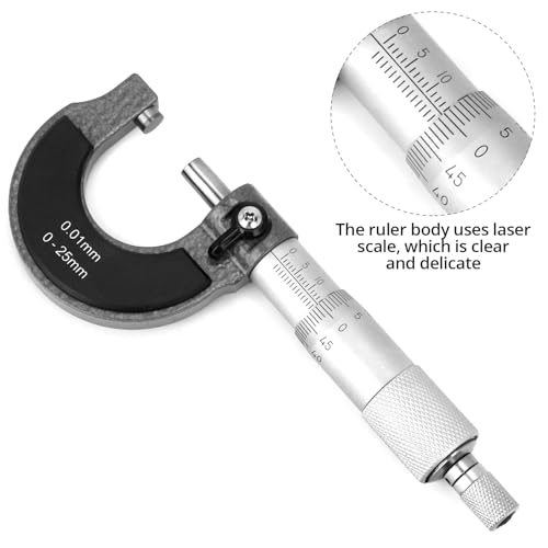 QWORK® Bügelmessschraube, Mikrometer, Hochpräzise Messung 0-25mm, 0.01mm Auflösung