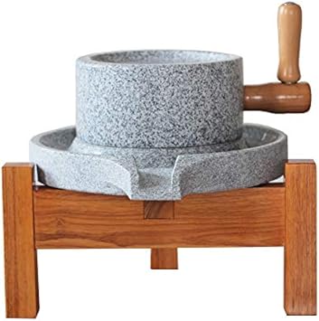 Handmade bluestone mill/grinder,Handmade mill, handmade household old hand mill for grain, bean and barley (7.87inx11.8in), with wooden frame (7.87 * 11.8, white)