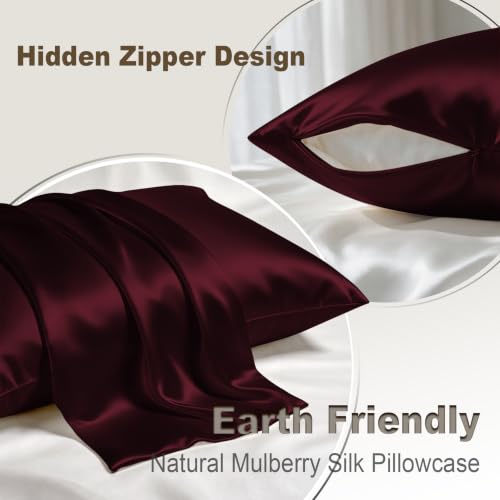 Image of LYSHIN Silk Pillow Cases Standard Size with Hidden Zipper, Burgundy