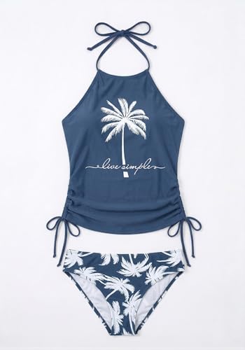 Image of Womens Two-Piece Tankini Set Cow Skull with Leopard Print Sets Swimwear Tankini Top Sets Swimwear